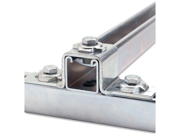 A metal frame and pipe support