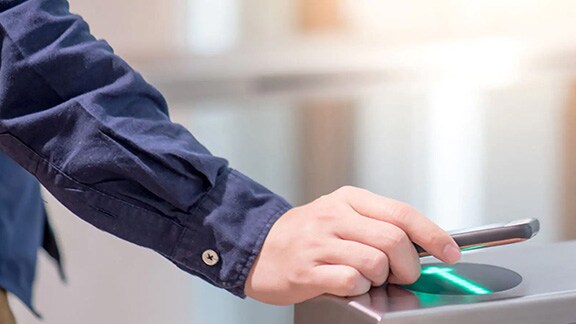 Mobile swipe in at a security entry and exit door