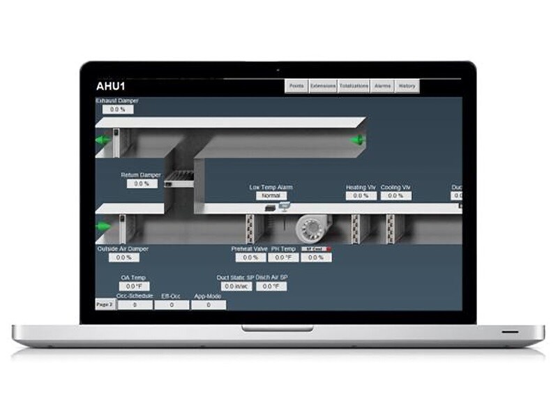 Building Automation System features display on the laptop