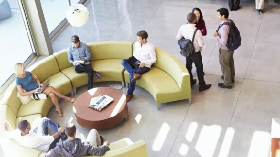 Employees discussing at free area