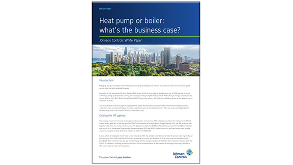 Front page of a whitepaper related to heat pump product by Johnson Controls