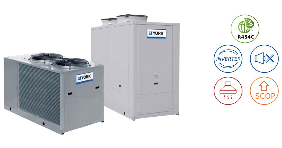 Heat pump chiller product by York with smart equipment logos