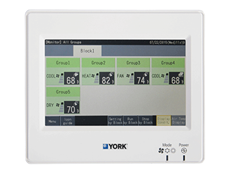 Display of the functional parameters of central controller product by York