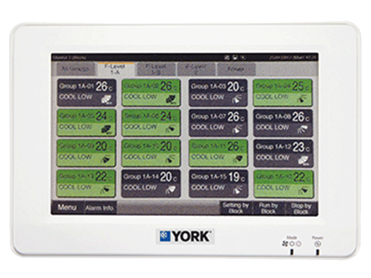 Display of the functional parameters of central controller product by York