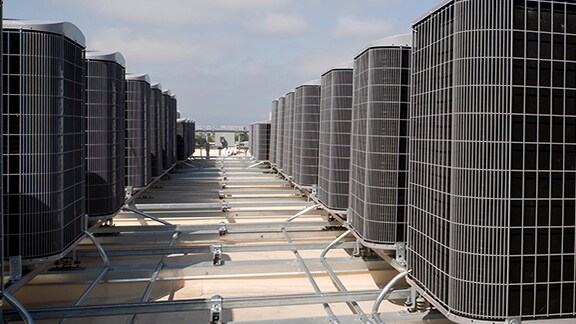Series of HVAC air conditioners outdoor units product on the roof