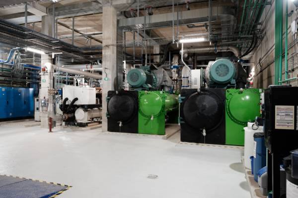 View of a factory floor filled with machines