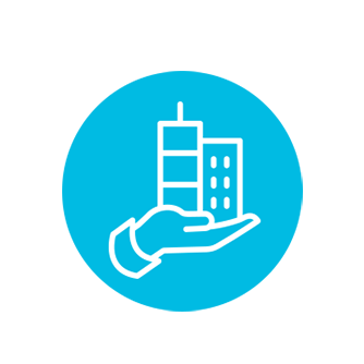 Icon of a hand holding the high rise buildings