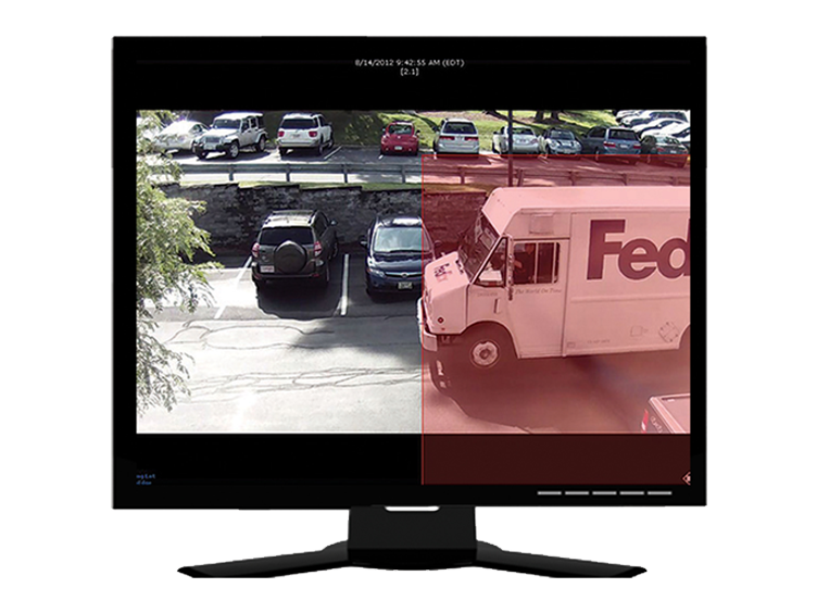 CCTV image of fedex van on the road is captured on the monitor