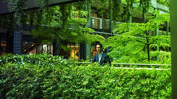 Man walking in garden