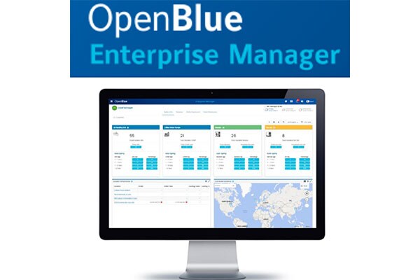 A desktop screen showing the features of the OpenBlue Enterprise Manager