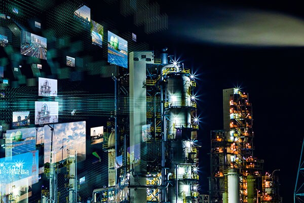 Key infrastructures of city like skyscrapers, highways, plants, factories etc., displayed as gallery