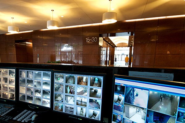 Interior view of a video surveillance control room